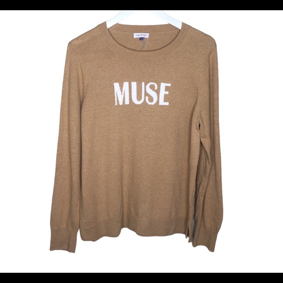 COURT & ROWE Muse Cotton Blend Crewneck Sweater With Long Sleeves Camel Brown L - Picture 4 of 8
